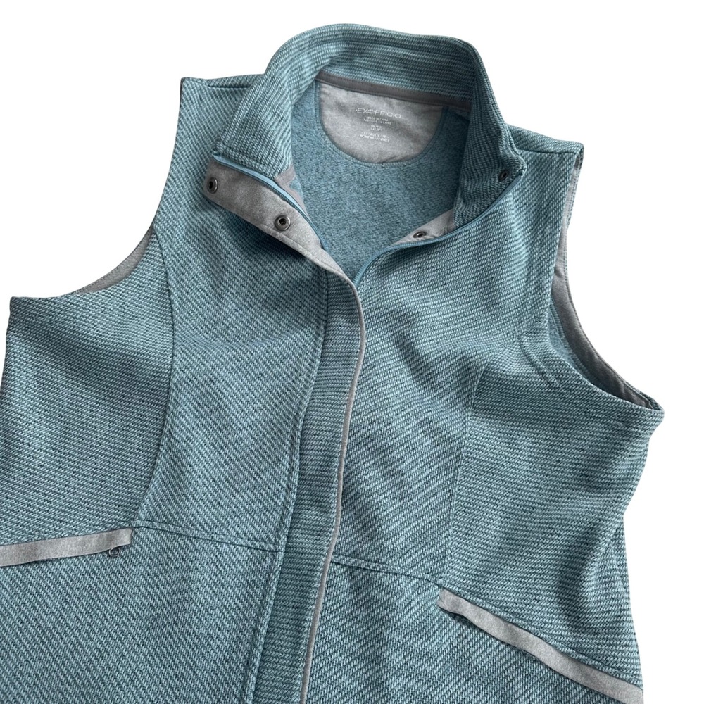 ExOfficio Womens XL Teal Blue Textured Fleece Full Zip‎ Outdoor Travel Vest